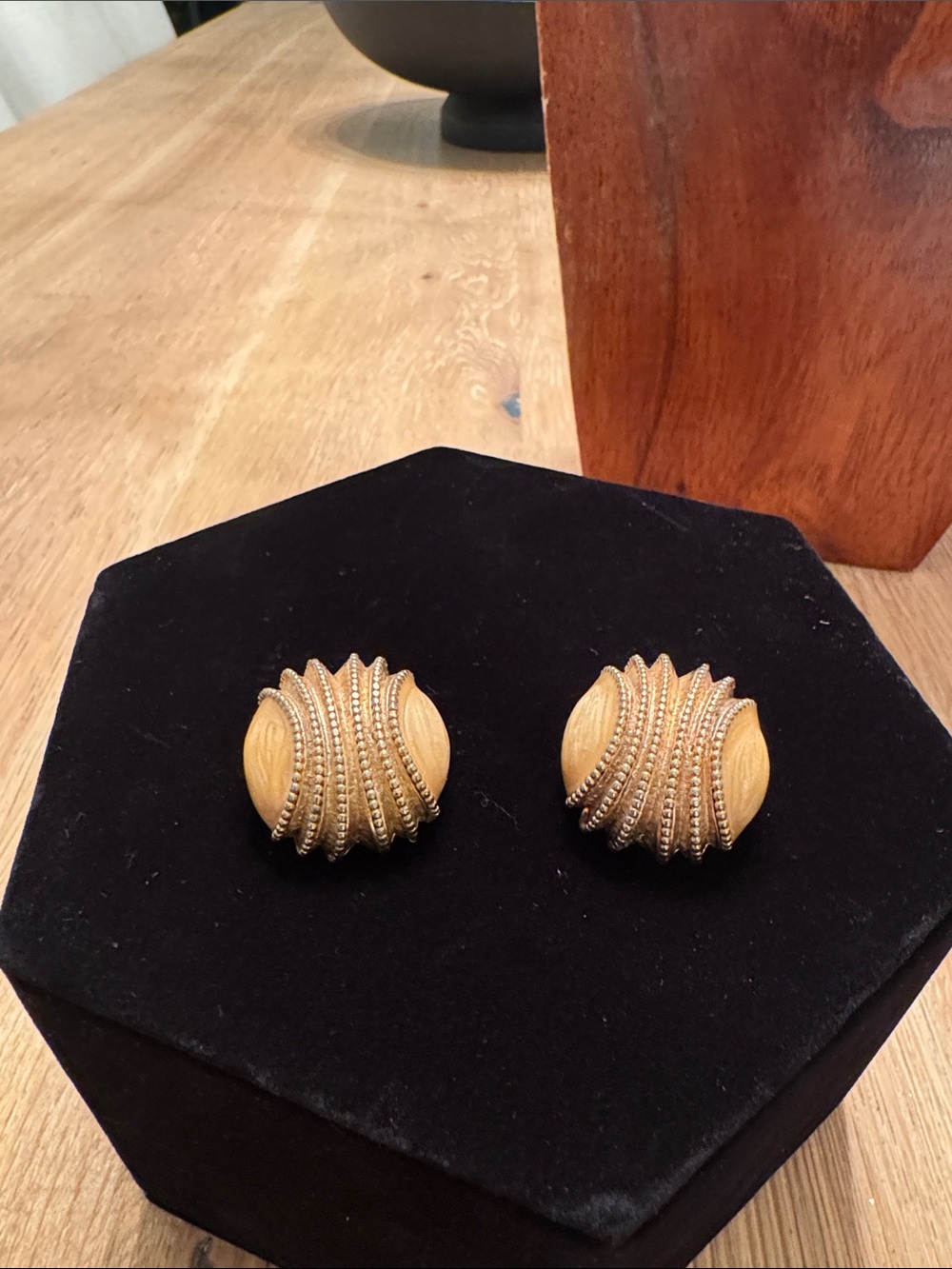Vintage Gold-Tone Textured Dome Earrings - Women Jewelry